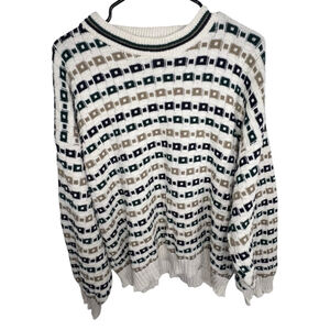 Bill Blass Vintage Geometric Textured Pullover Crewneck Knit Sweater